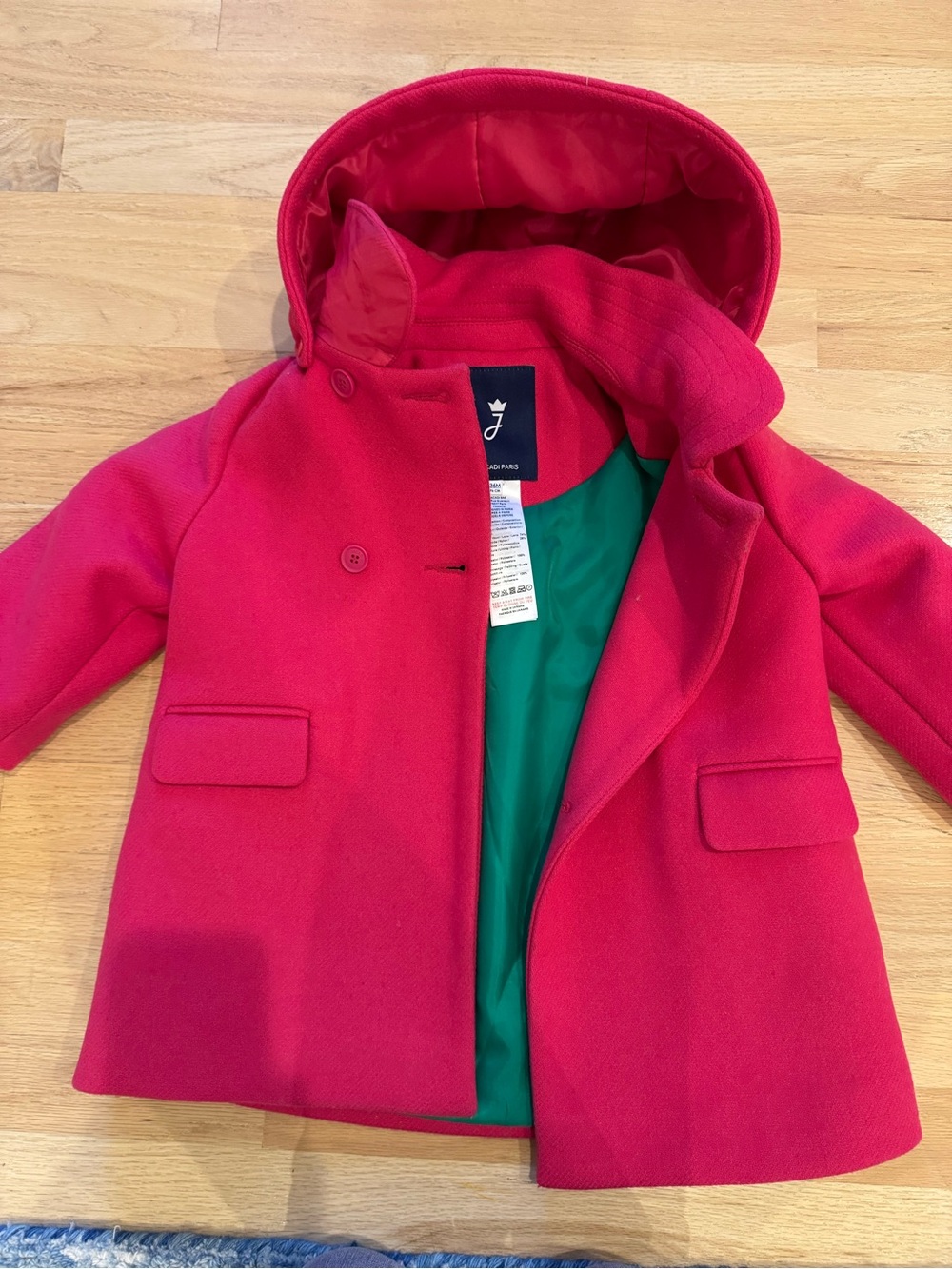 Jacadi Bright Berry Hooded Pea Coat size 36 months